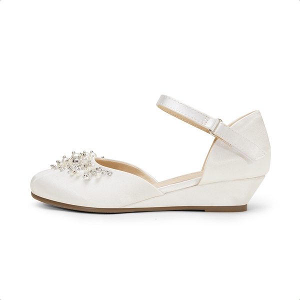 Girls Pearl Low Wedge Shoes - IVORY - 1
